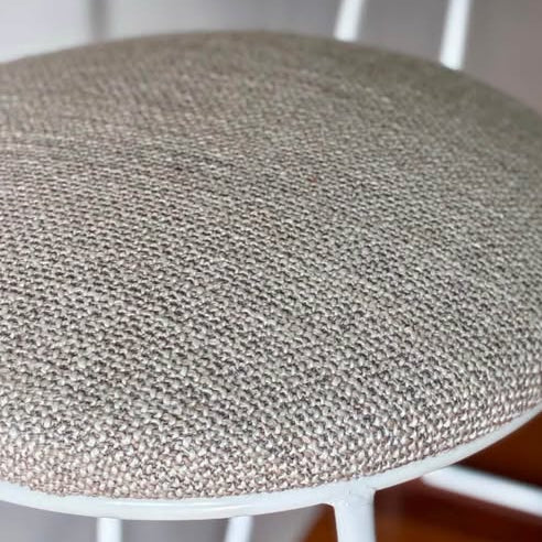 Set Of 3 x Beige/Taupe Textured Round Bar Stools - Upholstered in Melbourne