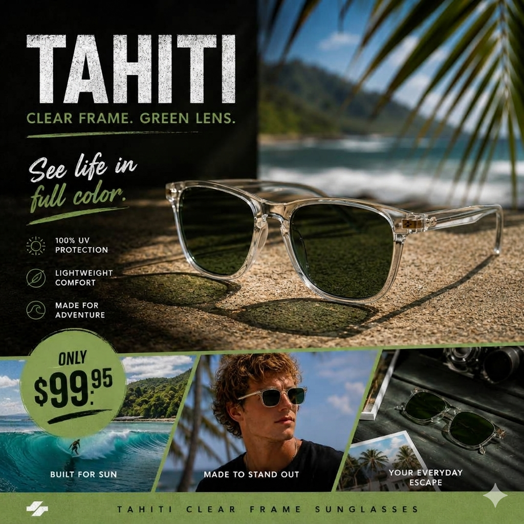 TAHITI, Clear with Dark Green Lens